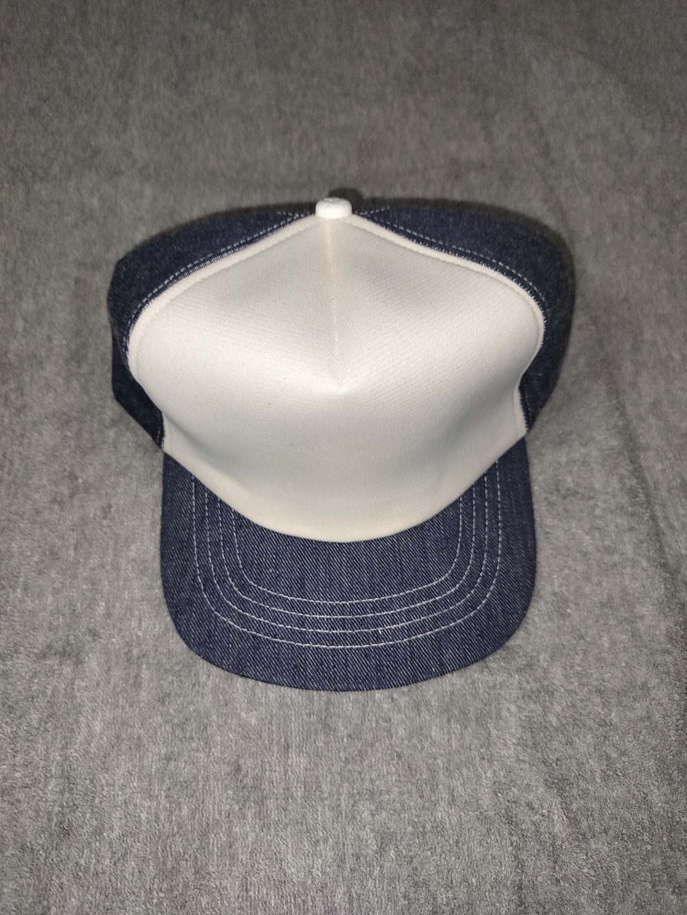 Vintage White Front Navy Denim Trucker Hat
